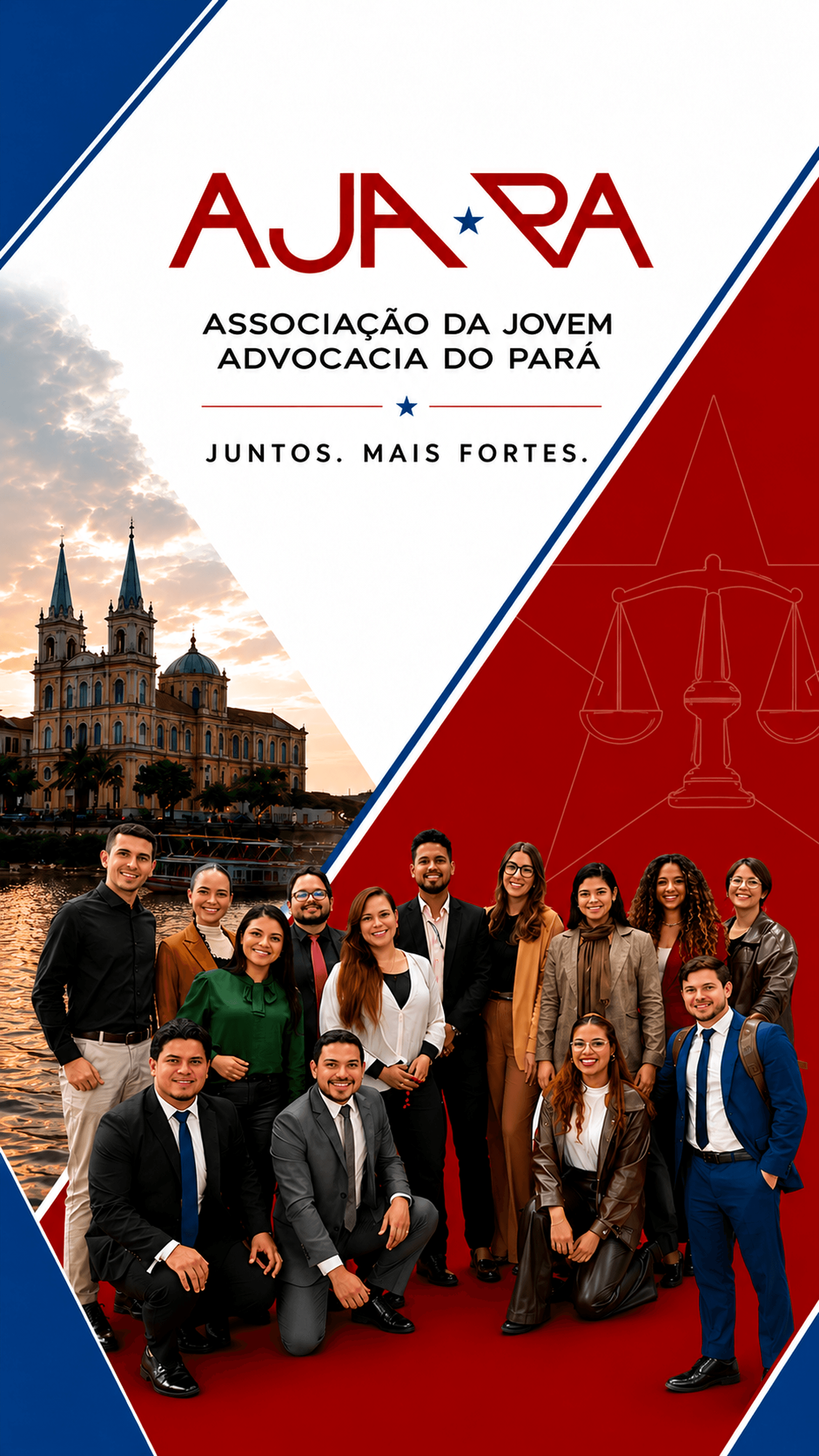 Banner mobile institucional da AJA-PA com logo, referência regional e representantes da jovem advocacia